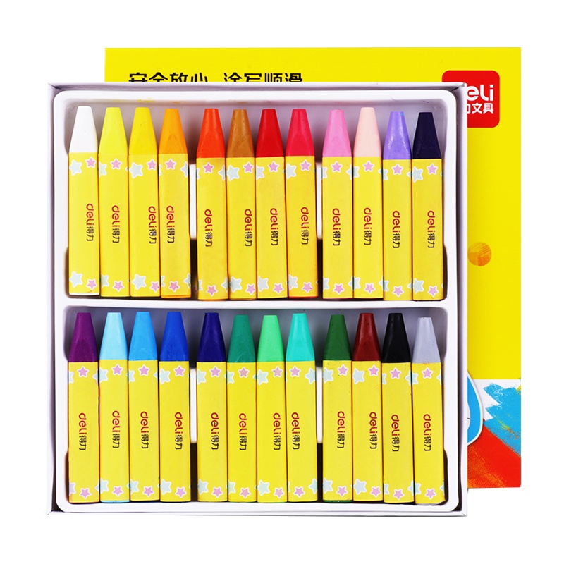 得力deli72080油画棒24色彩色套装蜡笔画画儿童初学者绘图涂鸦幼儿园三角笔杆宝宝练习学习美术手绘小学生文具用品