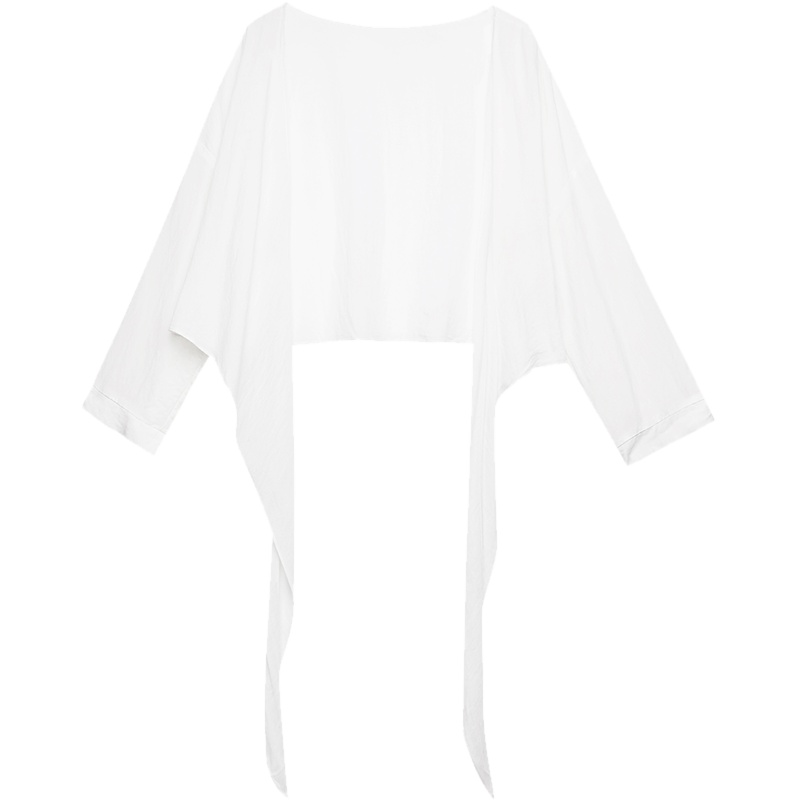 三彩2020夏季新款短款九分袖开衫防晒衫衬衫罩衫上衣