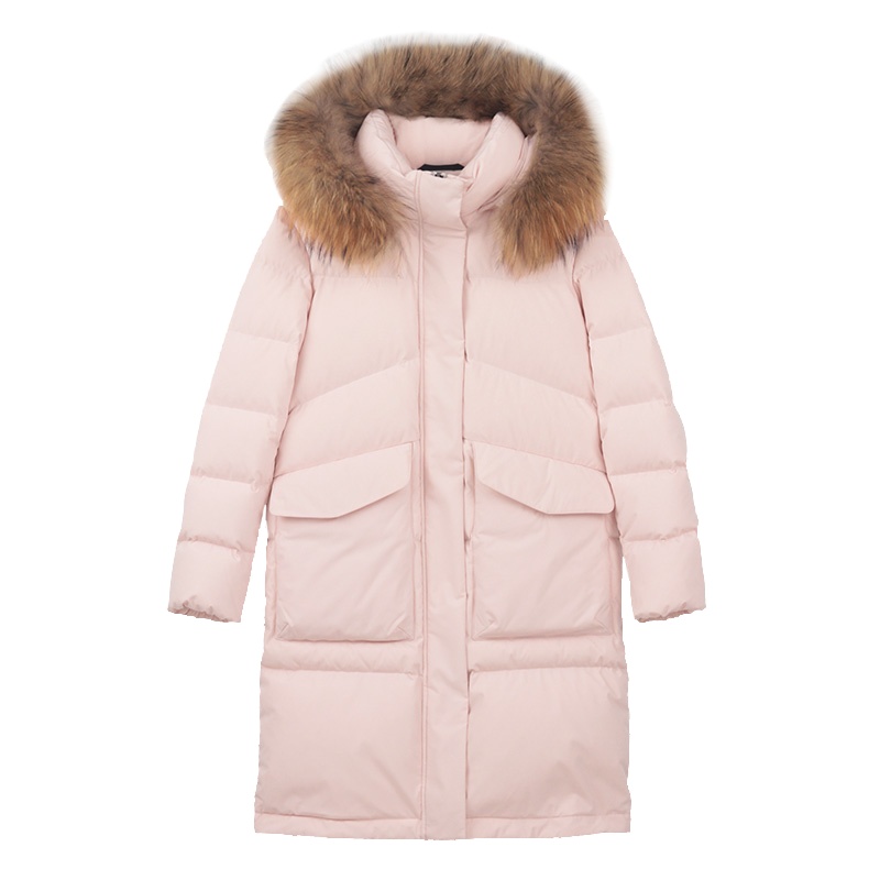 坦博尔2021时尚羽绒服女收腰中长款大毛领韩版修身秋冬女装