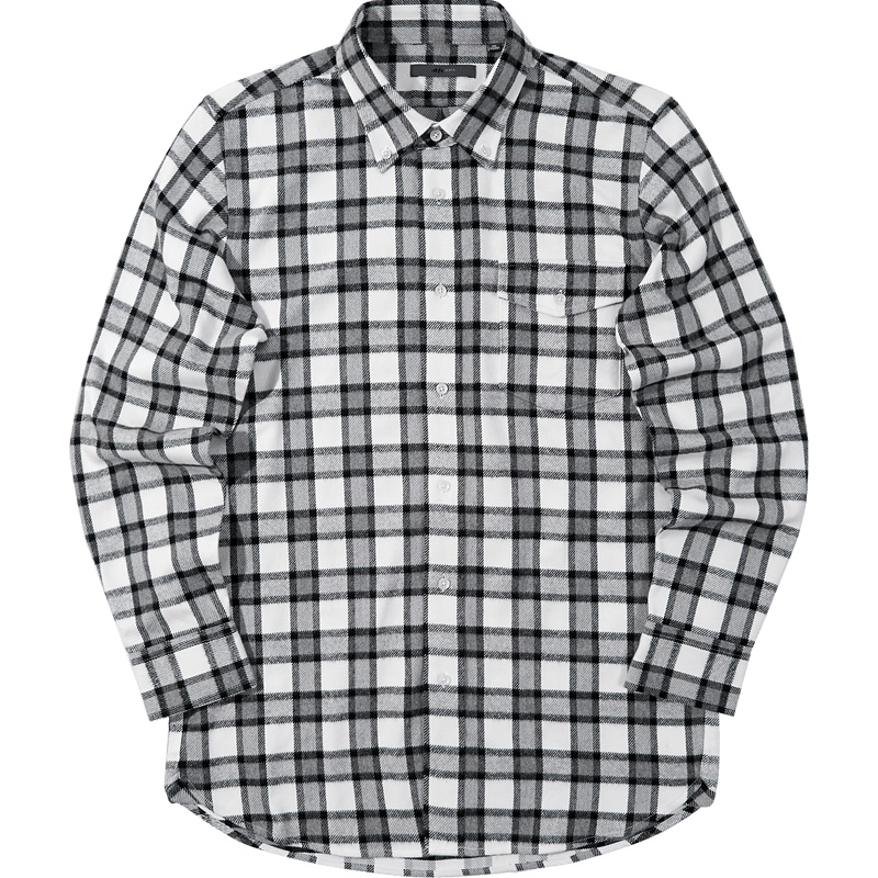 黑鲸扣领尖领格子磨毛衬衫秋季男装加厚长袖衬衣男CNEAJ38054A