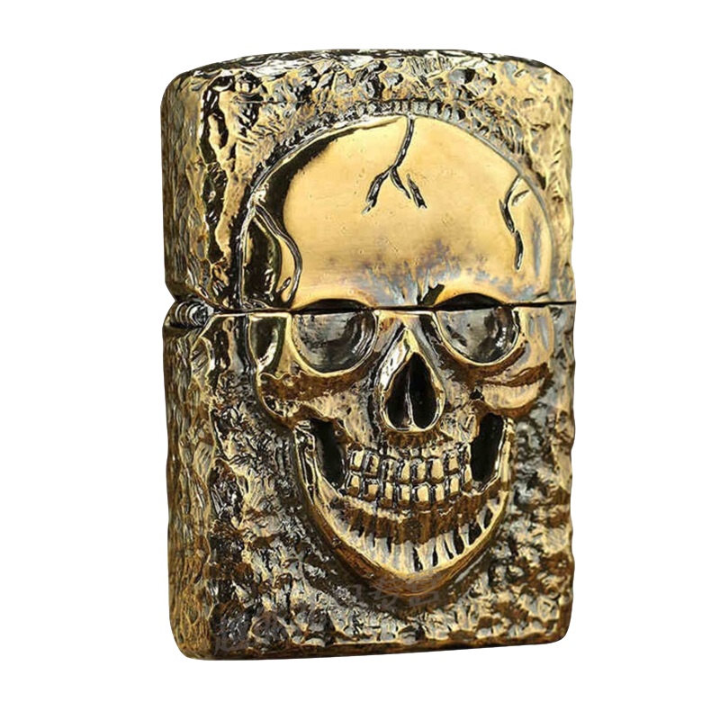 美国ZIPPO打火机 芝宝 纯铜龟裂骷髅头贴章 重盔甲加厚五面雕骷髅限量 老款银色