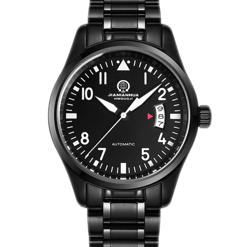 瑞士嘉年华CARNIVAL手表新款飞行员系列夜光男士全自动机械表 男表防水精钢黑色腕表正装时尚金属精钢表8592B