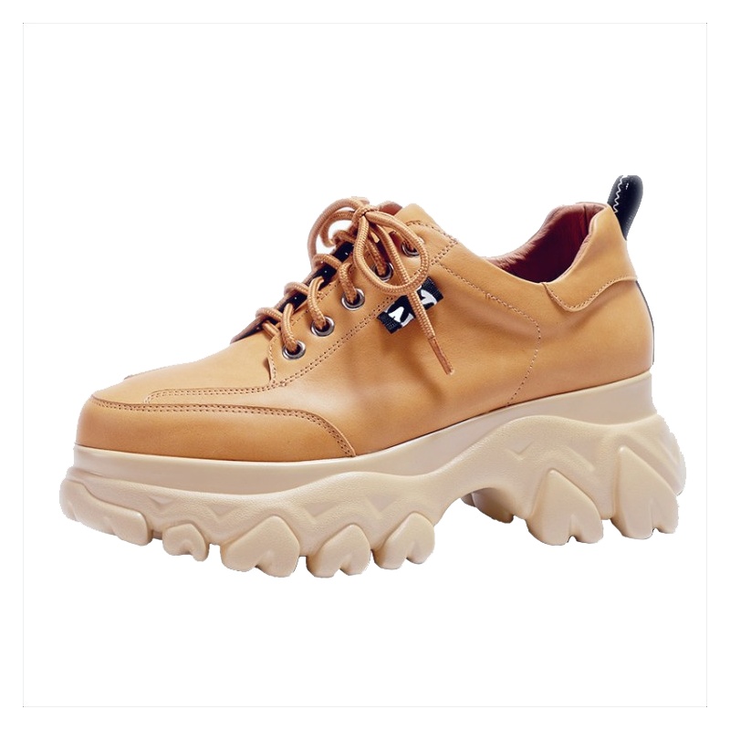 格瑞迪欧牛皮厚底松糕鞋女2020春新款真皮坡跟系带单鞋欧美棕色高跟运动休闲鞋936-2