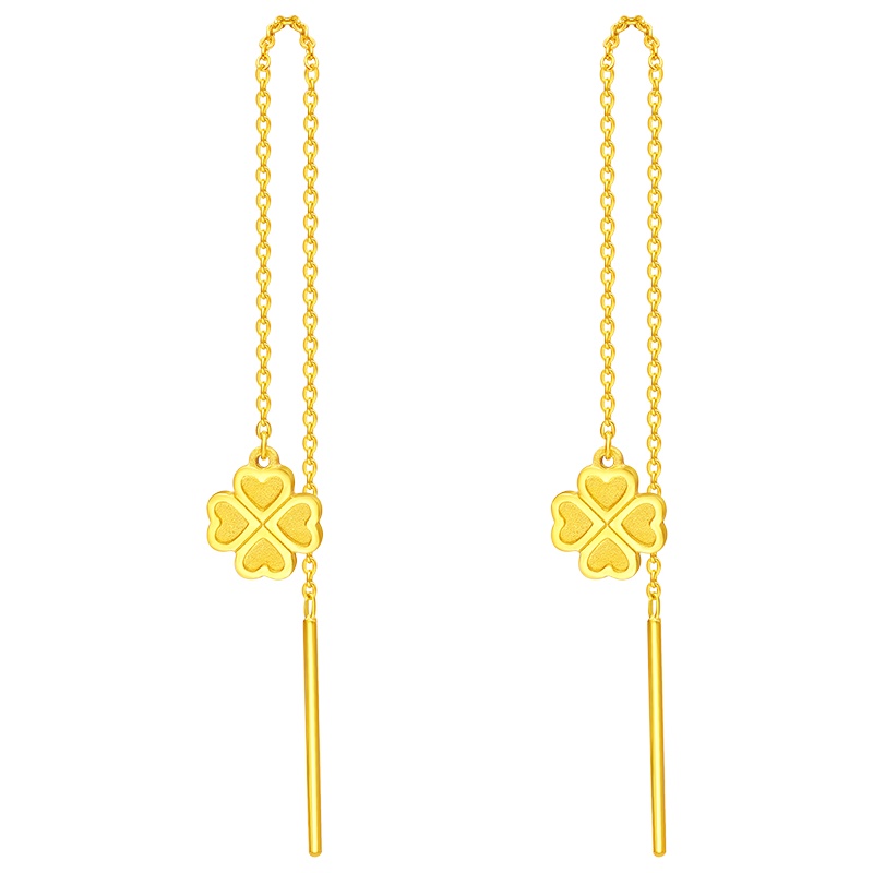 周大福ing系列时尚四叶草足金黄金耳线计价(工费：78元）F206725