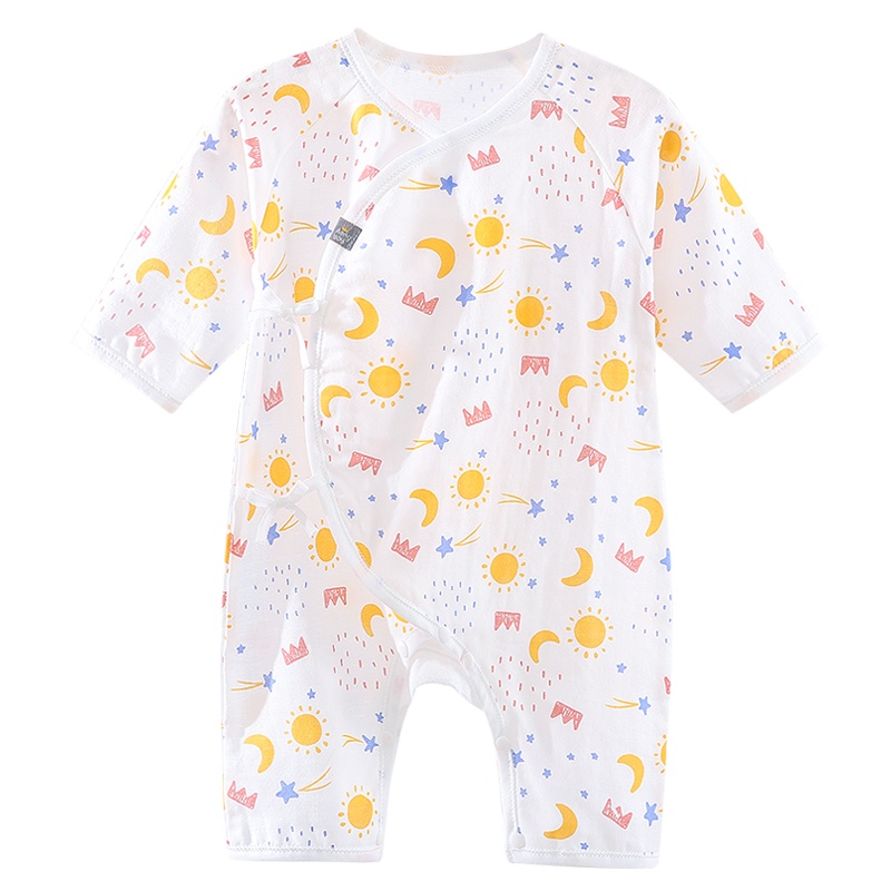 Aengbay 新生婴儿和尚服初生宝宝衣服纯棉纱布长袖哈衣绑带透气萌