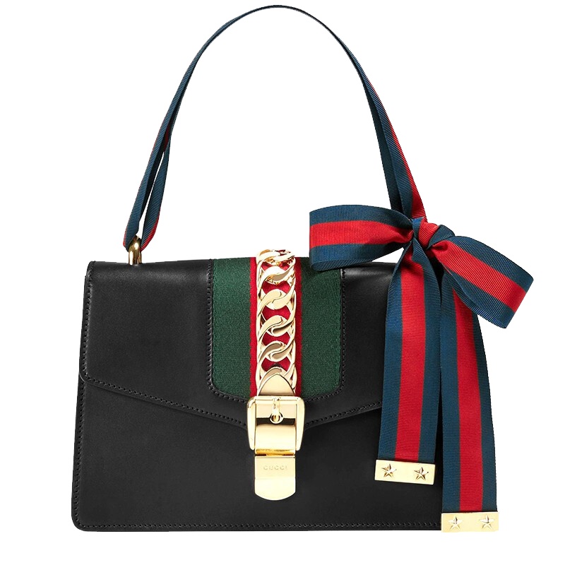 [海外直邮]GUCCI古驰女包Sylvie系列小号肩背包黑色皮革手提单肩斜挎包421882 CVLEG 8638