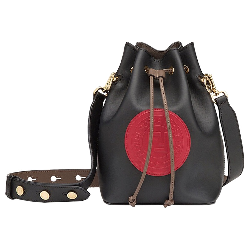 香港直邮 FENDI芬迪 小牛皮MON TRESOR圆标抽绳单肩斜挎水桶包女士