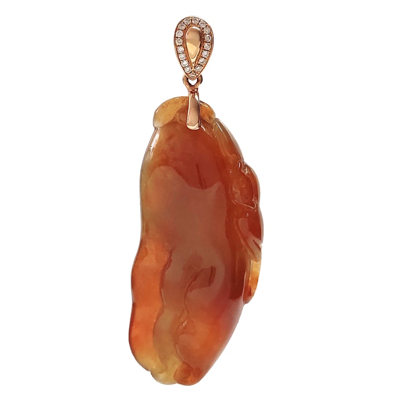 缘源珠宝 天然A货翡翠吊坠18K金镶钻石翡翠佛手瓜吊坠女款 附赠证书 不含链