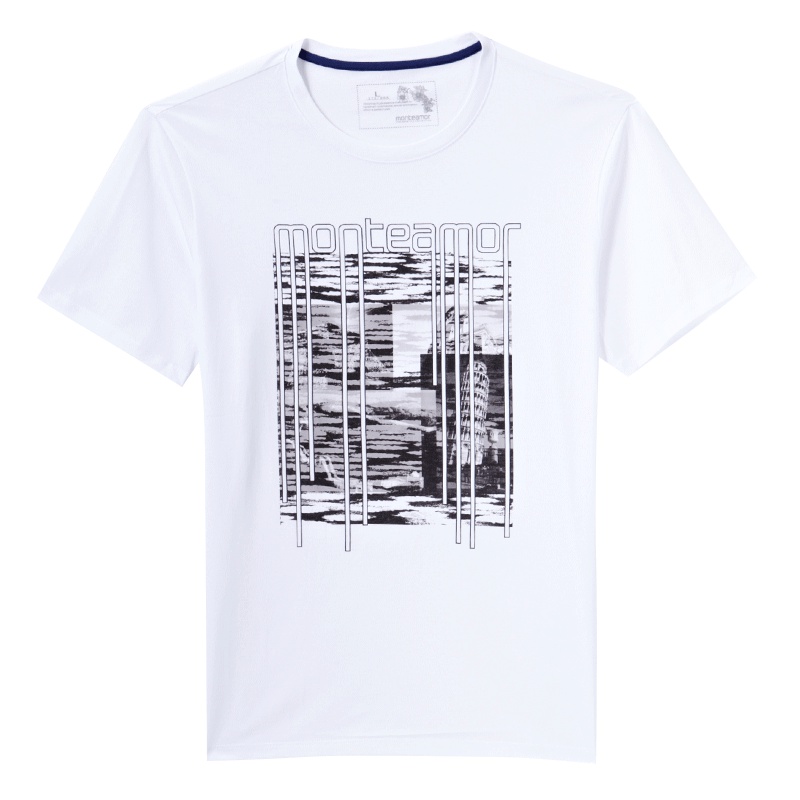 蒙蒂埃莫个性风尚建筑印花圆领短袖棉质T恤