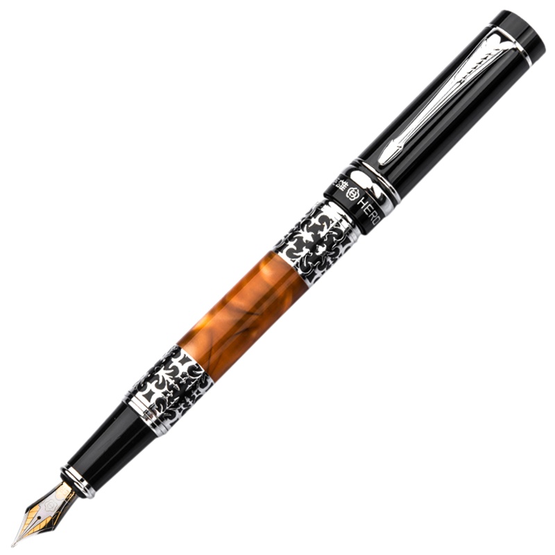 英雄(HERO) 钢笔 1023亚克力银夹墨水笔 商务书写礼品练字笔