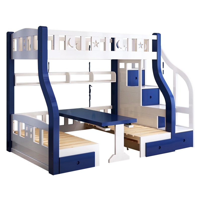 都市名门 上下床地中海儿童床彩色双层床高低床子母床实木上下铺上床下桌 学习桌床 双层彩漆床双层床