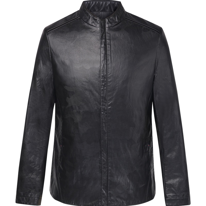 HODO红豆男装 秋季男士皮夹克立领休闲舒适印花夹克外套男