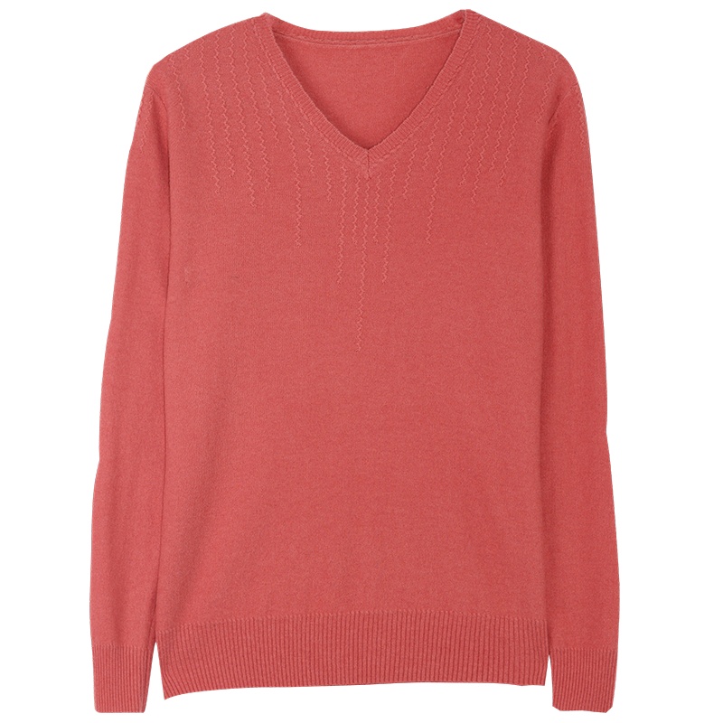 金菊秋冬新款毛衣V领绞花纯色打底羊毛衫女