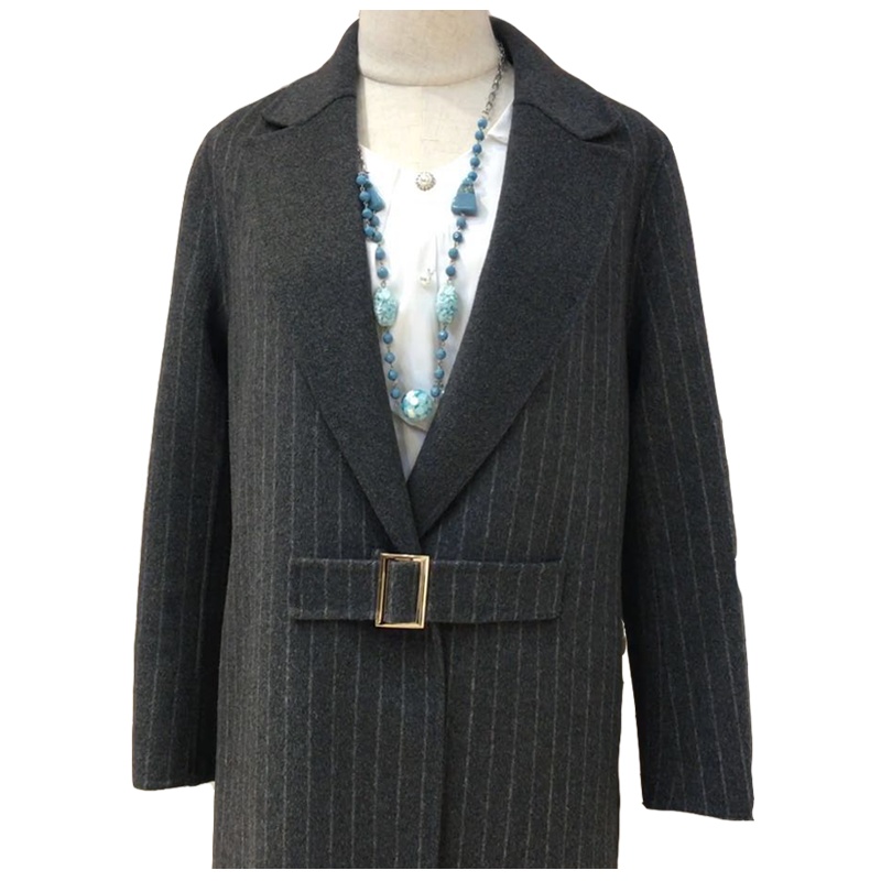 简洛卡2019冬季新款羊毛大V领中长款大衣外套