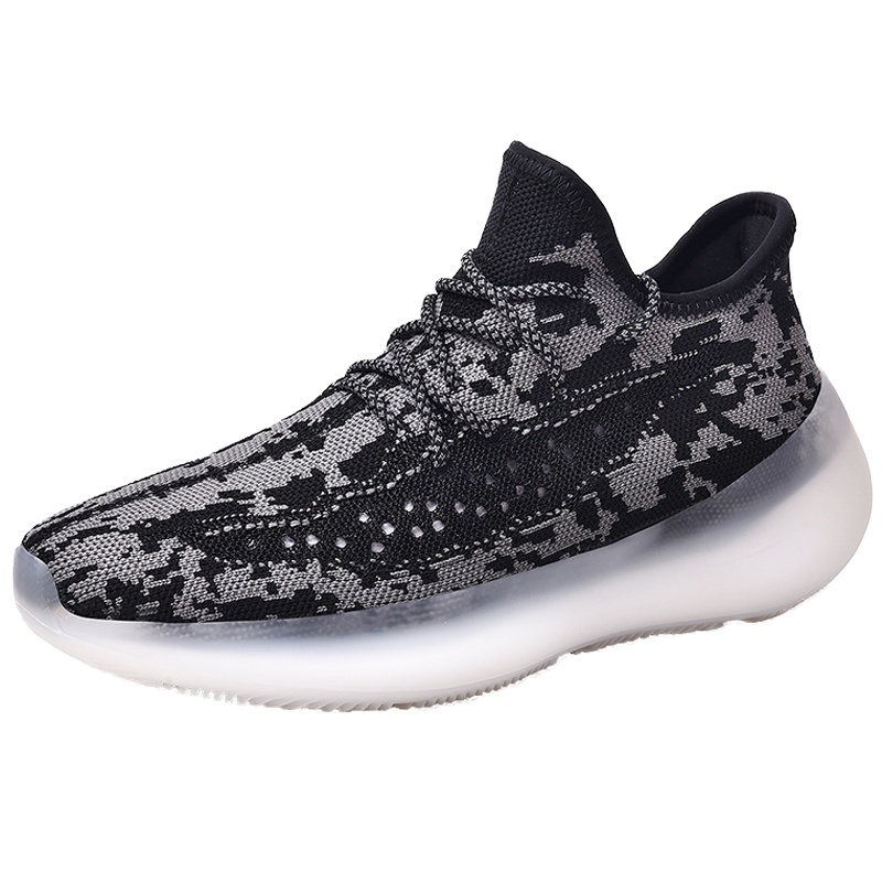 绛天黑武士反光鞋男真爆缓震潮流跑步鞋 男士潮流飞织黑白天使小闪电联名鞋