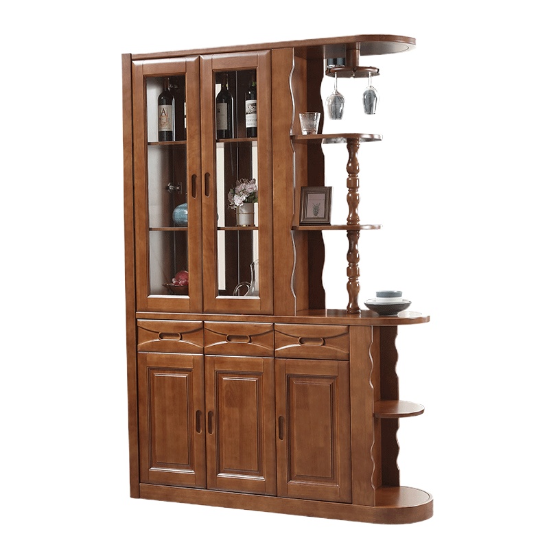 青木川 实木酒柜鞋柜一体靠墙客厅餐厅家用进门口入户玄关柜隔断柜门厅柜大户型两面带抽屉装饰柜间厅柜 简约现代中式