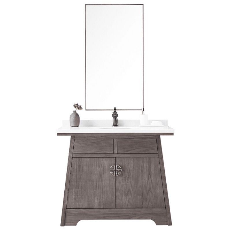 新中式明清古典浴室柜组合落地式洗脸洗手盆池洗漱台卫生间黑胡桃安心抵