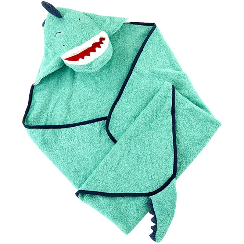 BabyAspen小恐龙婴儿浴巾新生儿纯棉洗澡浴袍带帽斗篷浴巾0-9