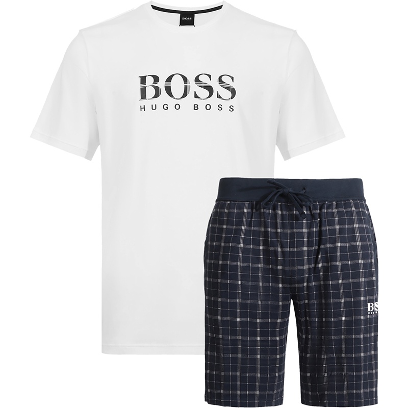 HUGO BOSS 雨果博斯 男士LOGO图案格纹棉质睡衣家居服套装 50430708