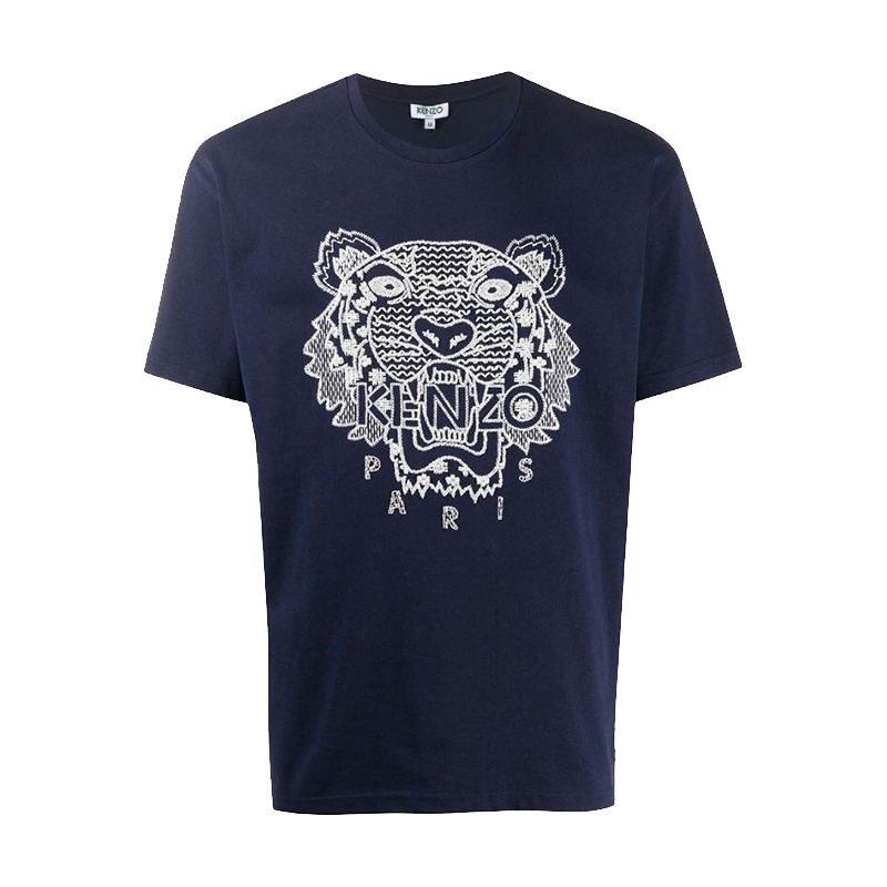香港直邮 KENZO高田贤三 深蓝色老虎圆领纯棉T恤男士