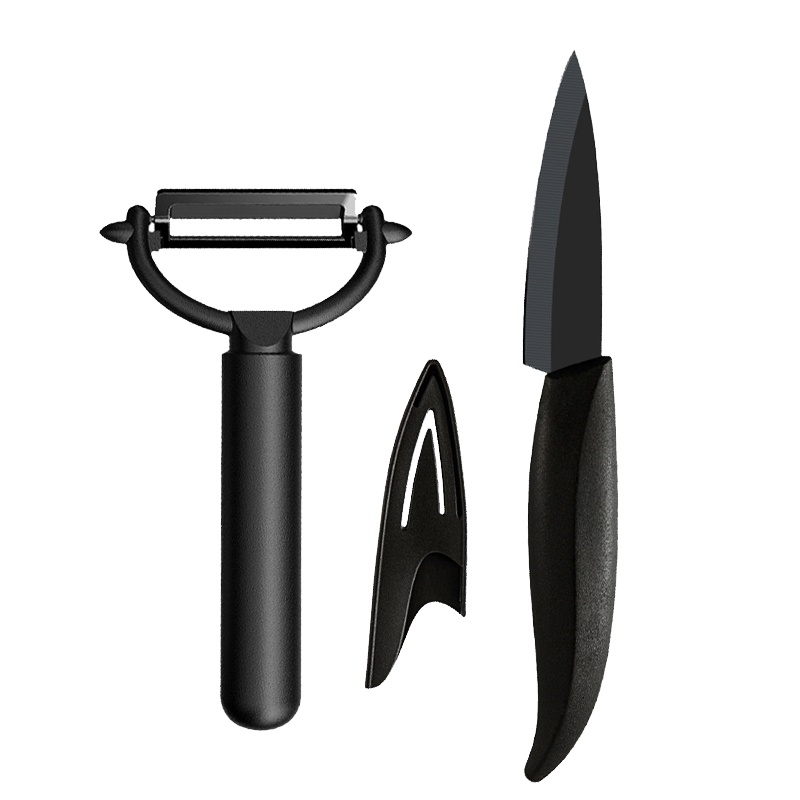 苏宁极物陶瓷刀切水果刀具套装两件套 瓜果刀 西瓜刀 削皮器(黑色)