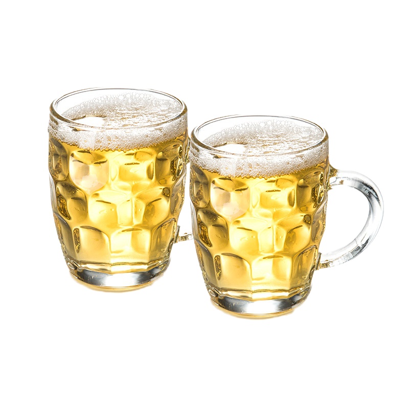 家用啤酒杯子带把玻璃杯大号扎啤杯酒吧玻璃水杯泡茶杯加厚耐热 封后 2只大菠萝啤酒杯