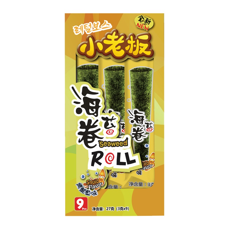 小老板海苔休闲零食小吃烤海苔卷 烤鱿鱼味 27克/盒