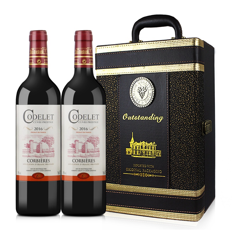 法国原瓶进口腾易红酒格德莱斯AOP级佳丽酿干型红葡萄酒双支礼盒装750ml*2瓶