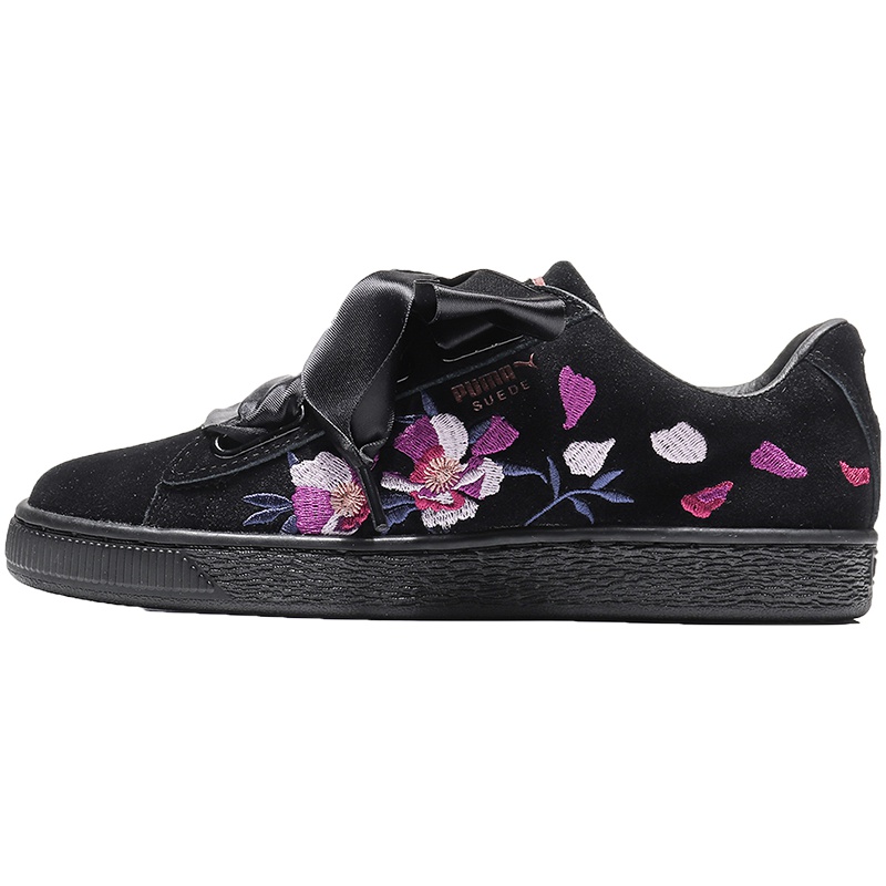 【自营】PUMA板鞋女鞋休闲鞋小花朵刺绣蝴蝶结松糕鞋运动鞋367811 36781101黑色+紫色+粉红色