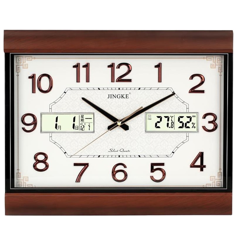 鲁运 客厅方形挂钟液晶钟表时尚简约静音挂表大尺寸卧室多功能时钟