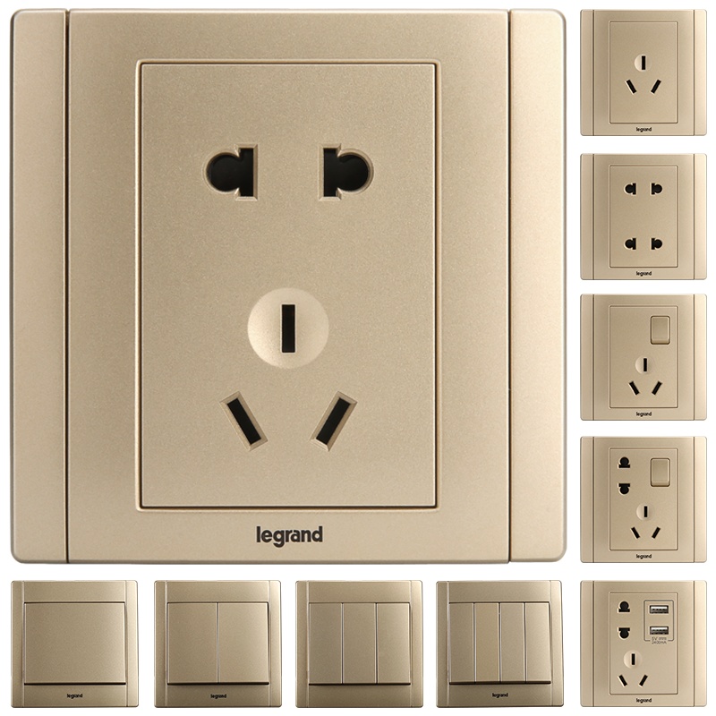 罗格朗(Legrand)开关插座面板美涵香槟金色5五孔二三插三孔16a空调usb家用暗装墙壁86型电源插座