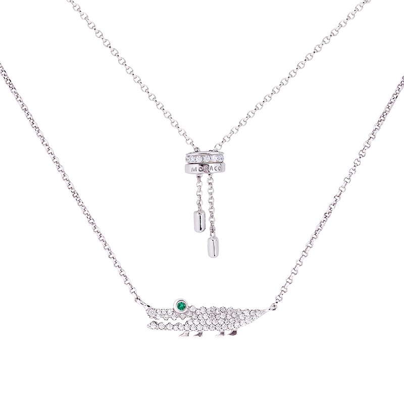 APM Monaco银镶晶钻鳄鱼设计项链 趣味锁骨链颈链