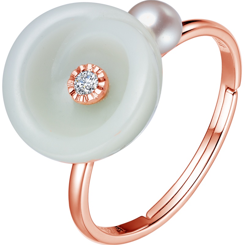 Fei Liu 14K金和田玉钻石戒指春暖花开系列