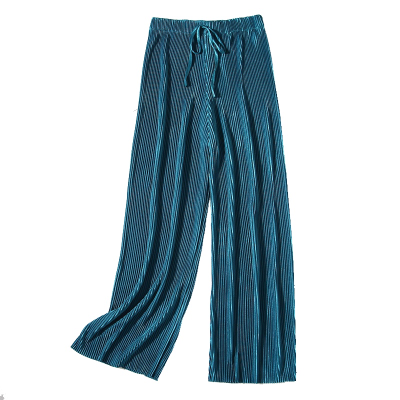 垂坠感百褶雪纺阔腿裤女夏高腰宽松显瘦百搭度假休闲直筒九分裤