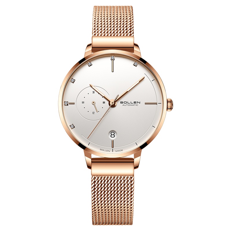 梭伦(SOLLEN)手表女ins风新款简约时尚防水潮自动机械表女士手表30米防水腕表 SL-416