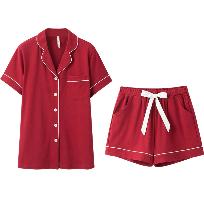 安之伴棉质情侣睡衣女夏开衫家居服套装男士薄款短袖短裤两件套