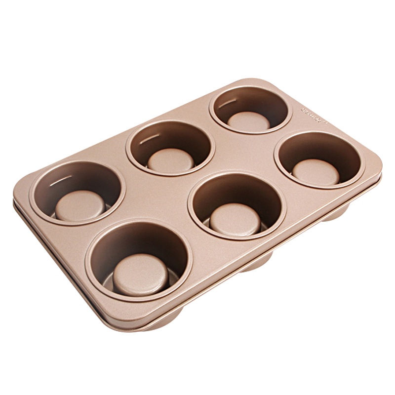 学厨 厨房工具 烘焙模具 堡尔美克 多功能6杯创意模具正反两用蛋糕模烤箱用具香槟金色 WK9051