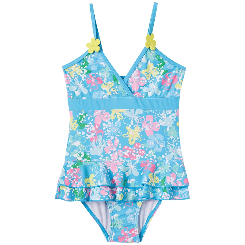 号手女童泳衣公主裙式连体三角可爱小中童吊带碎花戏水沙滩游泳装
