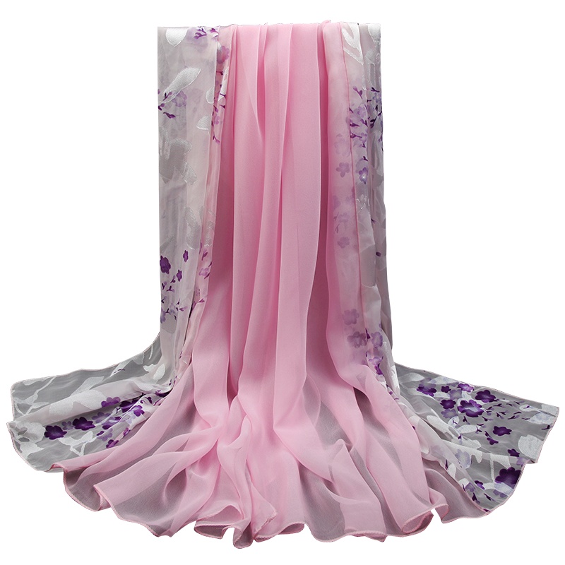 上海故事丝巾女士夏季薄款百搭拼接雪纺围巾防晒沙滩纱巾白色披肩