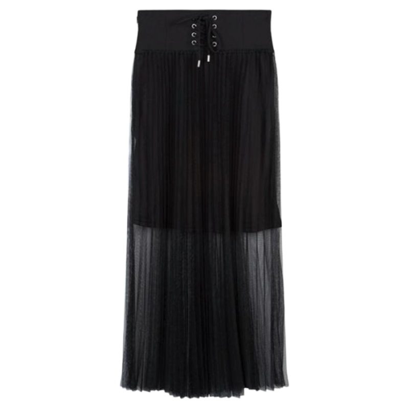 拉贝缇秋冬款高腰网纱半身裙百褶赫本显瘦百褶小黑裙潮60006292