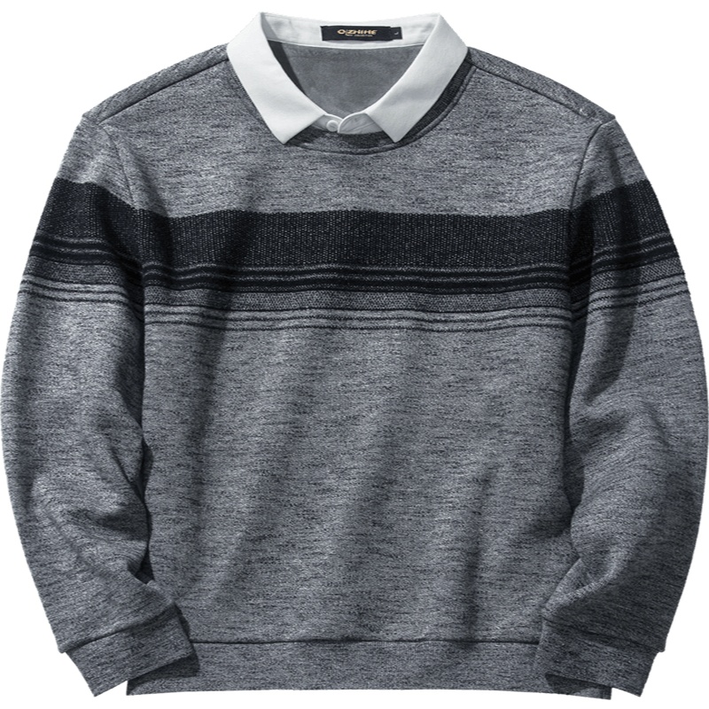 千纸鹤男装秋季新款条纹加绒卫衣商务休闲假二件上衣 15203