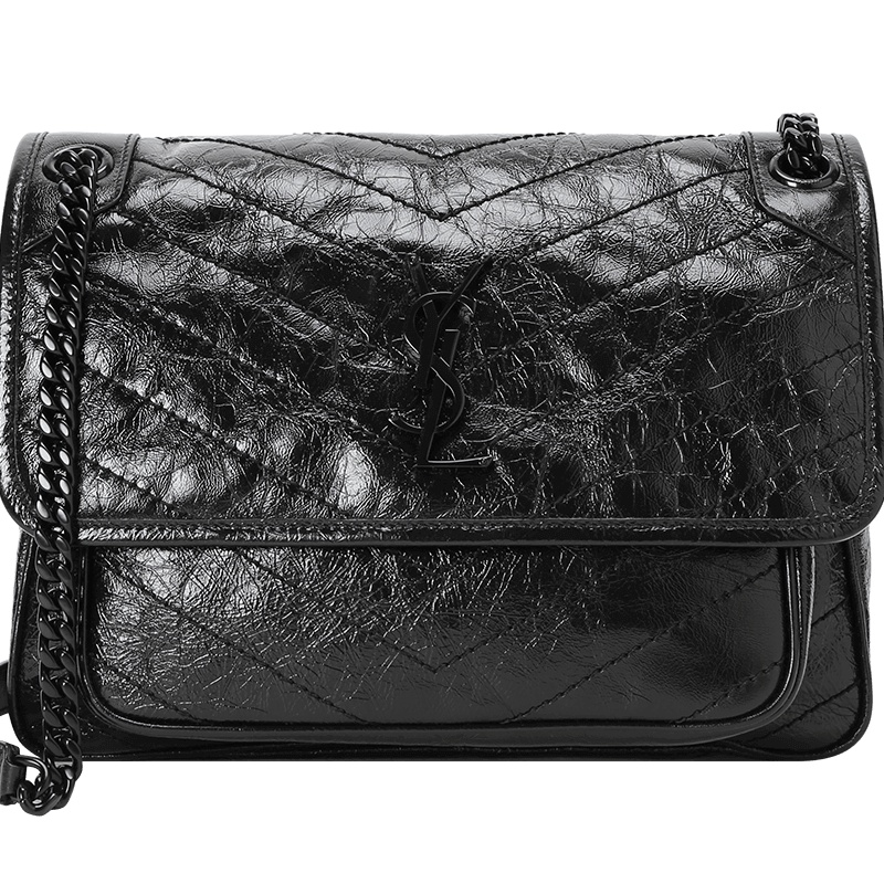 YSL/圣罗兰 NIKI女包复古褶皱单肩包中号链条邮差包 27x22x8CM