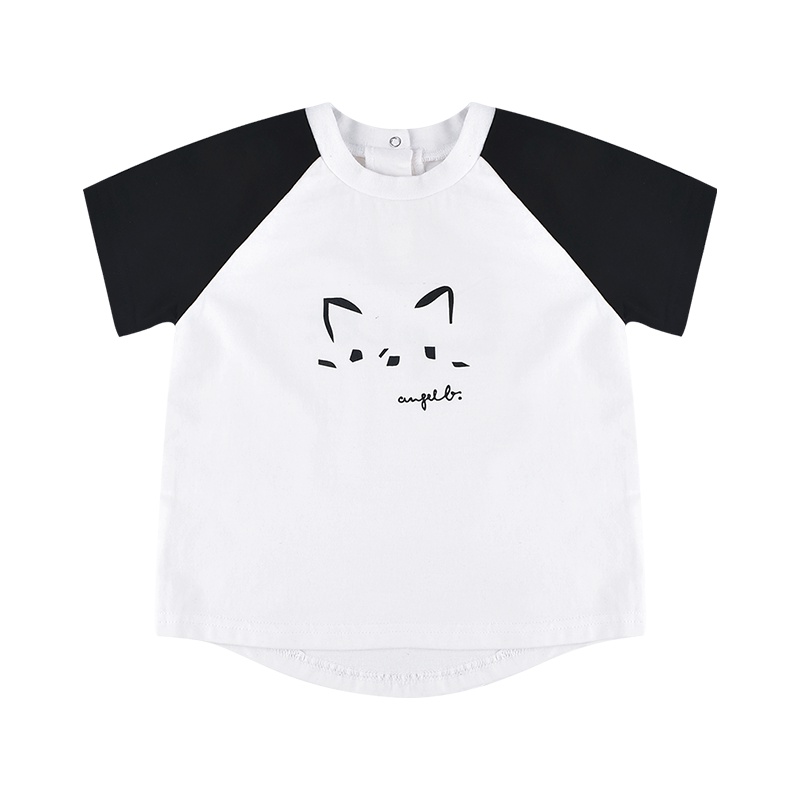 angeeb 宝贝心语 0-4岁宝宝短袖T恤 新生儿棉T恤 婴儿黑白撞色印花短袖