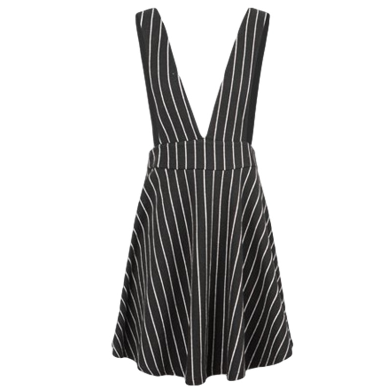 【福利款】拉夏贝尔休闲百搭条纹褶皱背带短裙