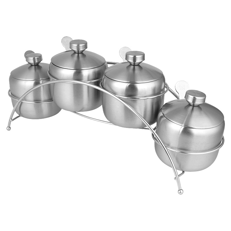 304不锈钢调料罐调味料盒家用厨房调味瓶套装调料盒调料罐带调料勺拱形支架 304不锈钢调料罐四件套