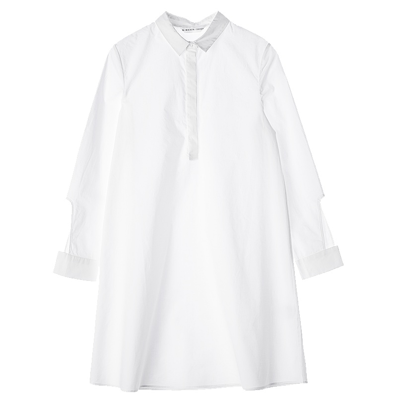 sdeer圣迪奥2018秋装不规则袖口简约纯色A字长款女衬衫S17380576