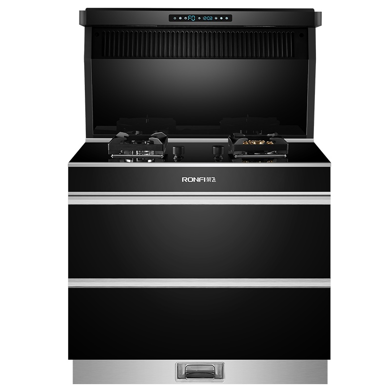 荣飞(Rongfei)折角款一体集成灶一体灶台下排侧吸式油烟机厨房自清洁家用消毒柜套装(液化气)