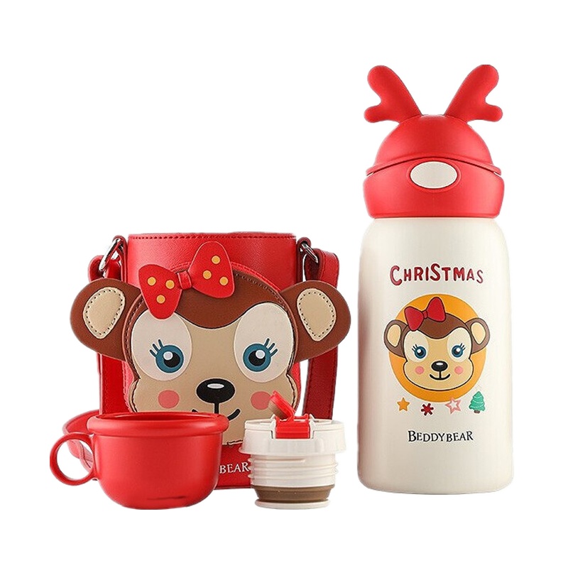 (私人定制)网红口袋狮子四叶草杯具熊儿童保温杯带吸管儿童水杯316不锈钢内胆宝宝杯儿童保温壶630mlBEDDYBEAR