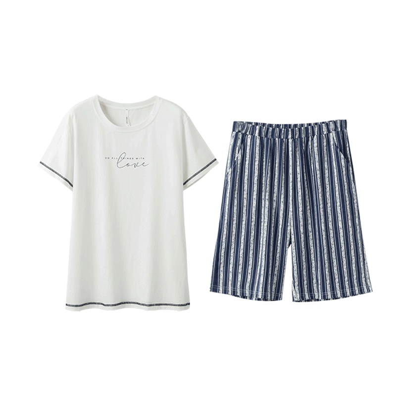 安之伴棉质弹力针织素色插印字母短袖男套装B72B359