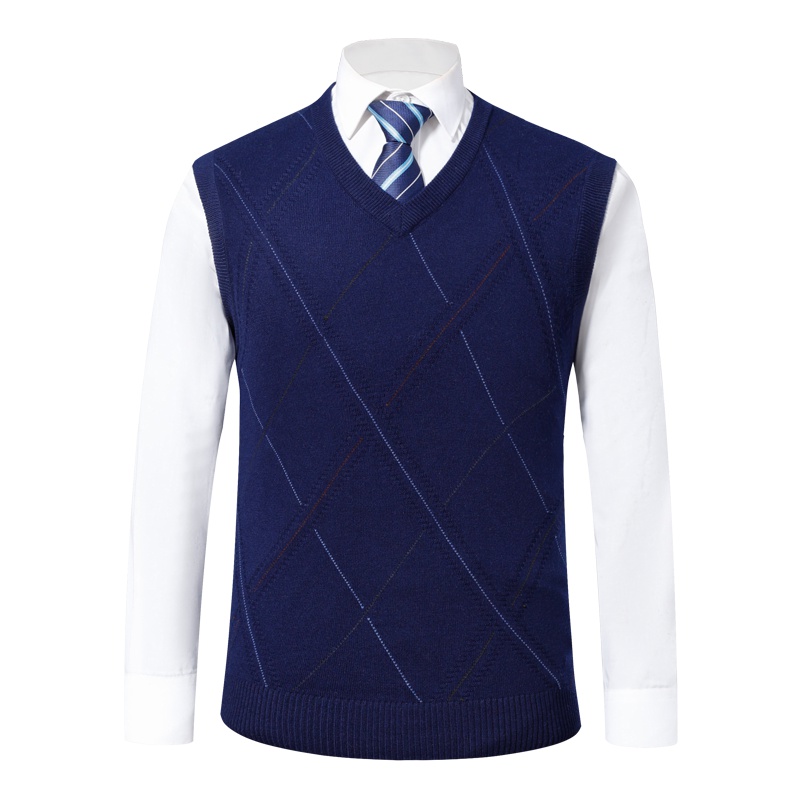 恒源祥男士马甲秋冬中年男士V领马甲针织衫套头羊毛背心毛衣坎肩